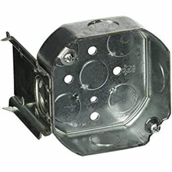 4 in. W x 1-1/2 in. D Steel Metallic Drawn Octagon Box with Nine 1/2 in. KO's and J-Bracket, 1-Pack