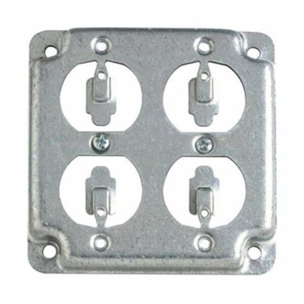 4 in. W Steel Gray 2-Gang Exposed Work Square Cover for 2 Duplex Outlets, 1-Pack