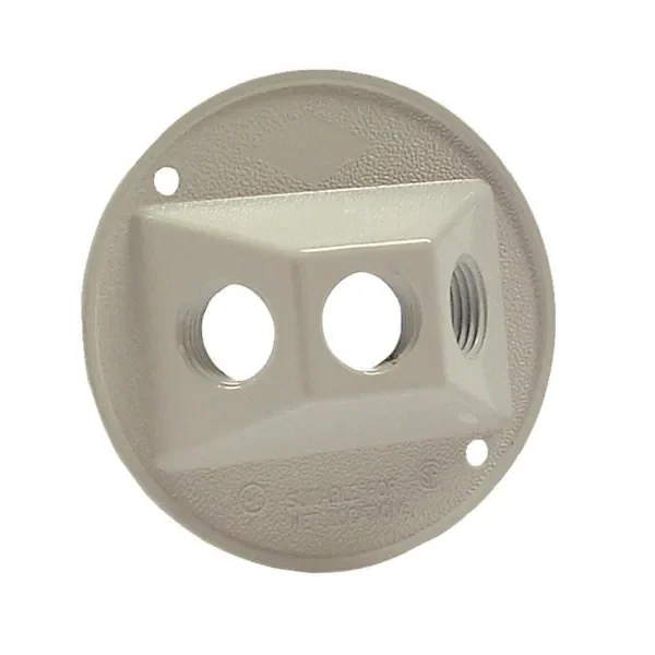N3R Aluminum White Round Weatherproof Cluster Cover Plate, Three 1/2-in. Threaded Outlets for Lamp Holders