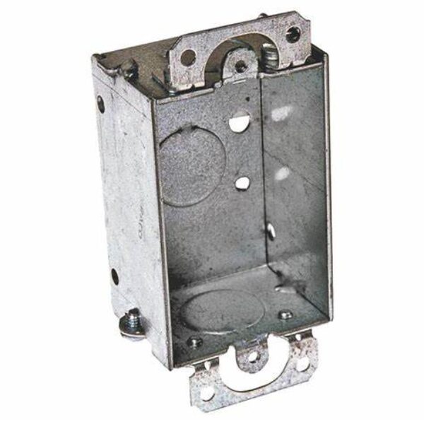 3 in. H x 2 in. W x 1-1/2 in. D Steel Metallic 1-Gang Gangable Switch Box, Three 1/2 in. KO's and Plaster Ears, 1-Pack