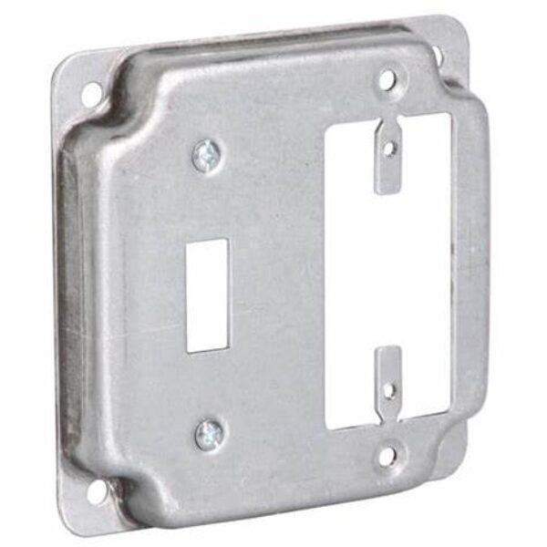 4 in. W Steel Metallic 2-Gang Exposed Work Square Cover for 1 Toggle Switch and 1 Duplex Outlet