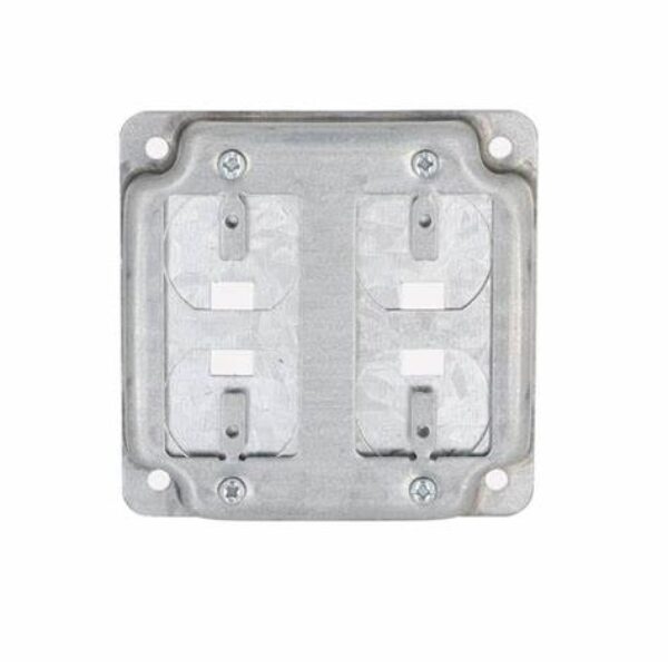 4 in. W Steel Metallic 2-Gang Two-Device Universal Exposed Work Square Cover with 6-in-1 Plates, 1-Pack
