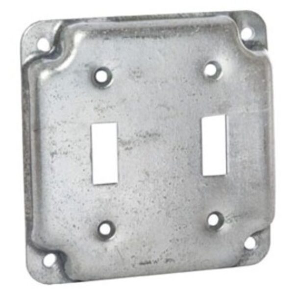 4 in. W Steel Metallic 2-Gang Exposed Work Square Cover for 2 Toggle Switches